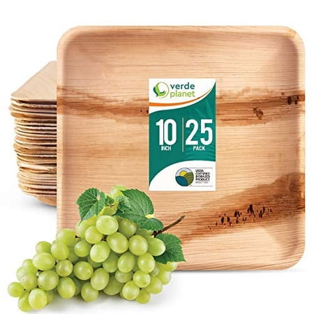 Verde Planet - 10" Square Palm Leaf Plates - Biodegradable, Ecofriendly, Disposable, Sturdy, Party Plates (25 Count)
