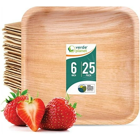 Verde Planet - 6" Square Palm Leaf Plates - Biodegradable, Ecofriendly, Disposable, Sturdy, Party Plates (25 Count)