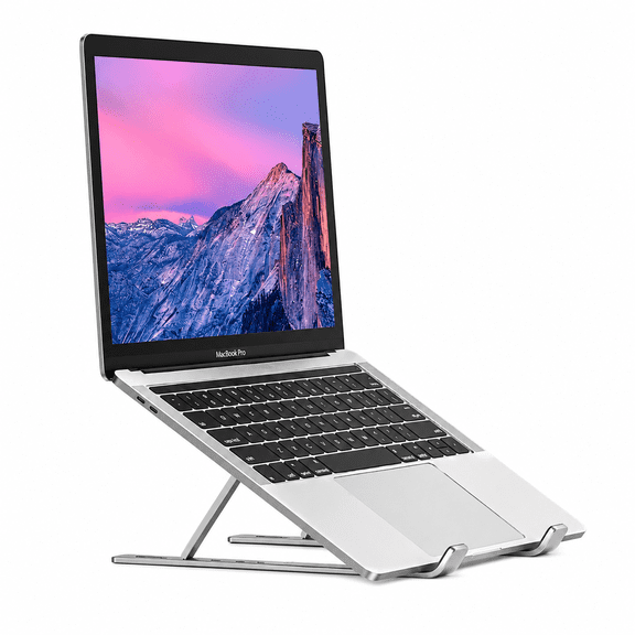 VerdeVida Laptop Stand, Portable Laptop Holder Computer Stand for Desk, Metal Foldable Laptop Riser with 6 Levels Height Adjustment, Compatible with MacBook, HP, Lenovo, Dell, Silver