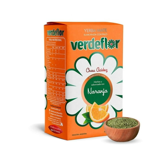 Verdeflor Yerba Mate Tea Orange Infused 500g 1.1LBS| Unsmoked Loose Leaf Clean Natural Energy Drink | Jitter Free | Enjoy With Yerba Mate Gourd and Bombilla | Made In Argentina