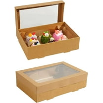 Verdelife 12''x8''x3.5'' 10 PcsTo Go Box, Cookie Boxes with Window, Bakery Take Out Containers, Add Greaseproof Kraft, Food Containers for Bread, Cupcake, Fruits, Desserts
