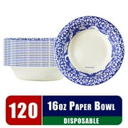 Verdelife 16 oz 120 Count Compostable Paper Bowl Porcelain Patterns White Disposable Bowls Microwavable Fall Prevention