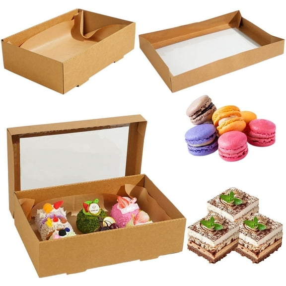 Verdelife 17.7''x12.2''x3.5'' 10 PcsTo Go Box, Cookie Boxes with Window, Bakery Take Out Containers, Add Greaseproof Kraft, Food Containers for Bread, Cupcake, Fruits, Desserts