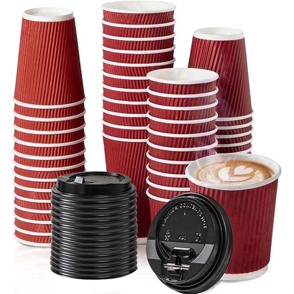 Verdelife 8 oz Disposable Coffee Cups with Lids, Triple Wall Insulated Paper Cups, Leak-Proof To Go Cups for Hot and Cold Coffee, Cocoa, Tea and Beverages, Home, Office and Travel, 30 Pack