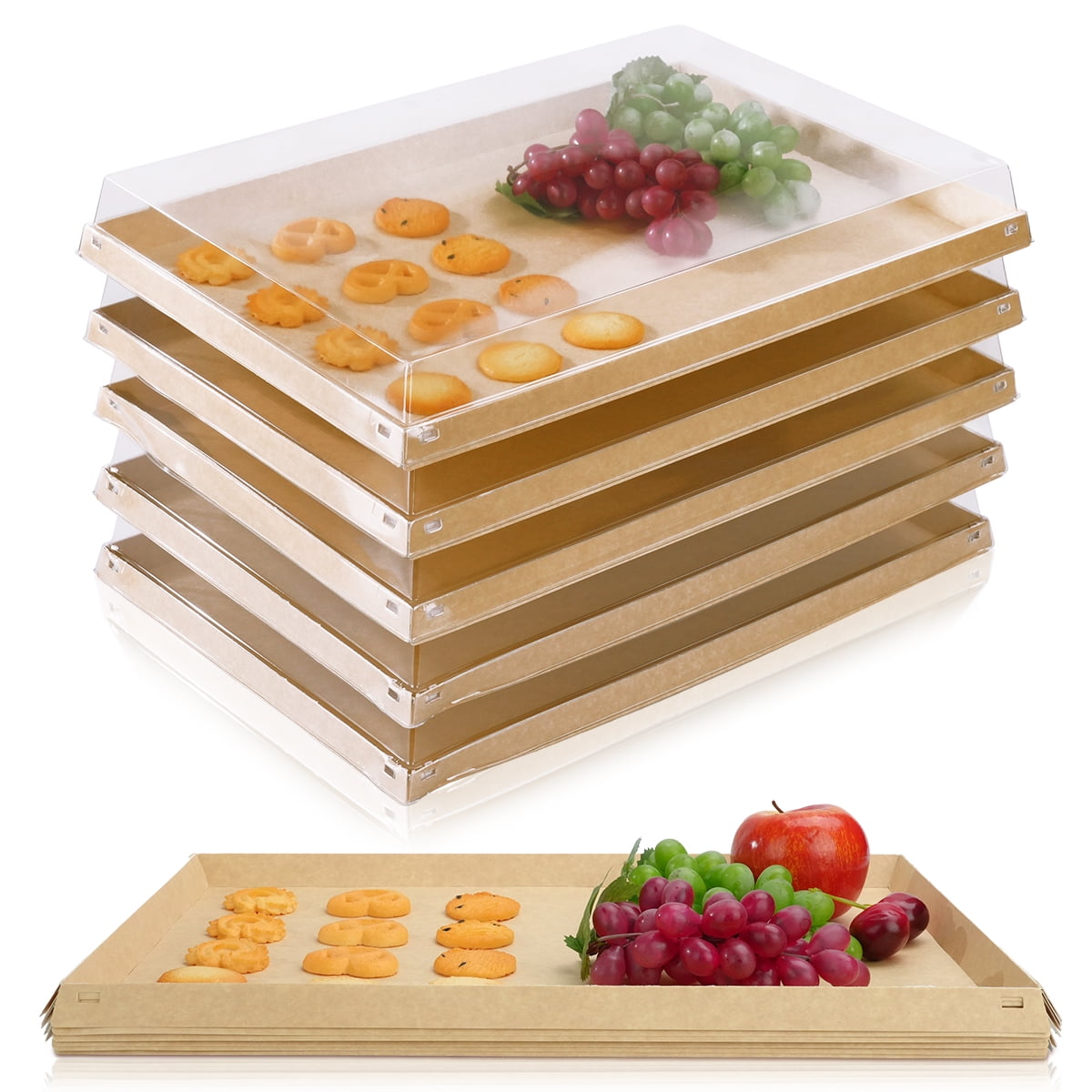 Verdelife 5 Pack Serving Platter Trays with Lids, Reusable Charcuterie Boxes for Entertaining, Grilling BBQ, Party Travel Platters for Sandwich Snacks, Fruit, Cookie
