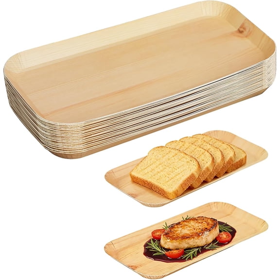 Verdelife 50 Count Disposable Paper Plates Wooden Grain Rectangular Compostable Dessert Tray Oil-proof for Party Family Restaurant