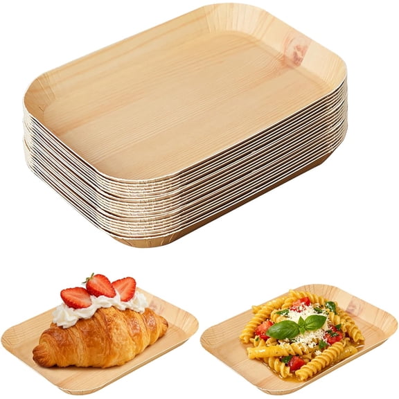 Verdelife 50 Count Disposable Paper Plates Wooden Grain Rectangular Compostable Dessert Tray Oil-proof for Party Family Restaurant