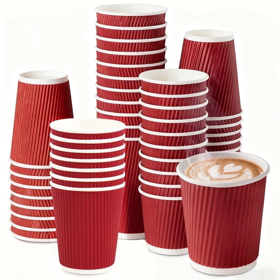 Paper Cups, 45 Count 8 oz Disposable Red Coffee Cups, Leak-Resistant Microwave Safe for Hot and Cold Drinks, Coffee, Tea, Office, Party and Home Use