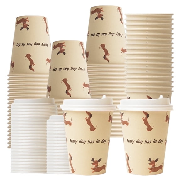 Verdelife Paper Disposable Hot Cups with Lids, 12 oz To Go Coffee Cups, Dog Party Travel Mugs, 25 Count Leak Proof Mugs for Office Home