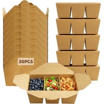 Disposable Take Out Food Container(3 Compartment), 30 Pack 50 oz Paper Brown To Go Kraft Boxes, Microwaveble, Leak-Resistant for Restaurant, Home, Picnic