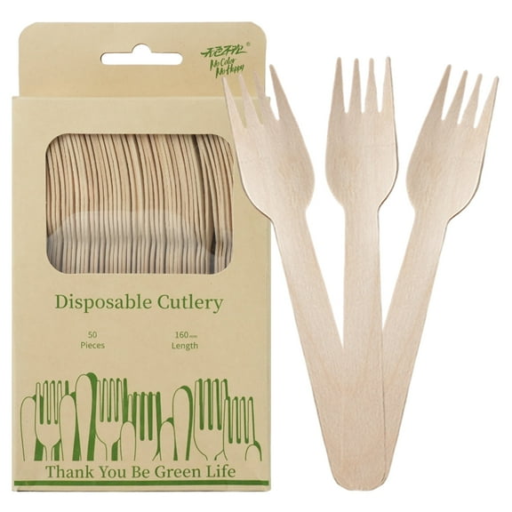 Verdelife Disposable Wooden Knives Forks Spoon For Ice Cream Salad Compostable Tableware Cutlery 50 Count(1 Pack)