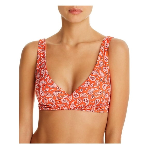 Verdelimon Womens Paisley Tie Front Swim Top Separates Red L