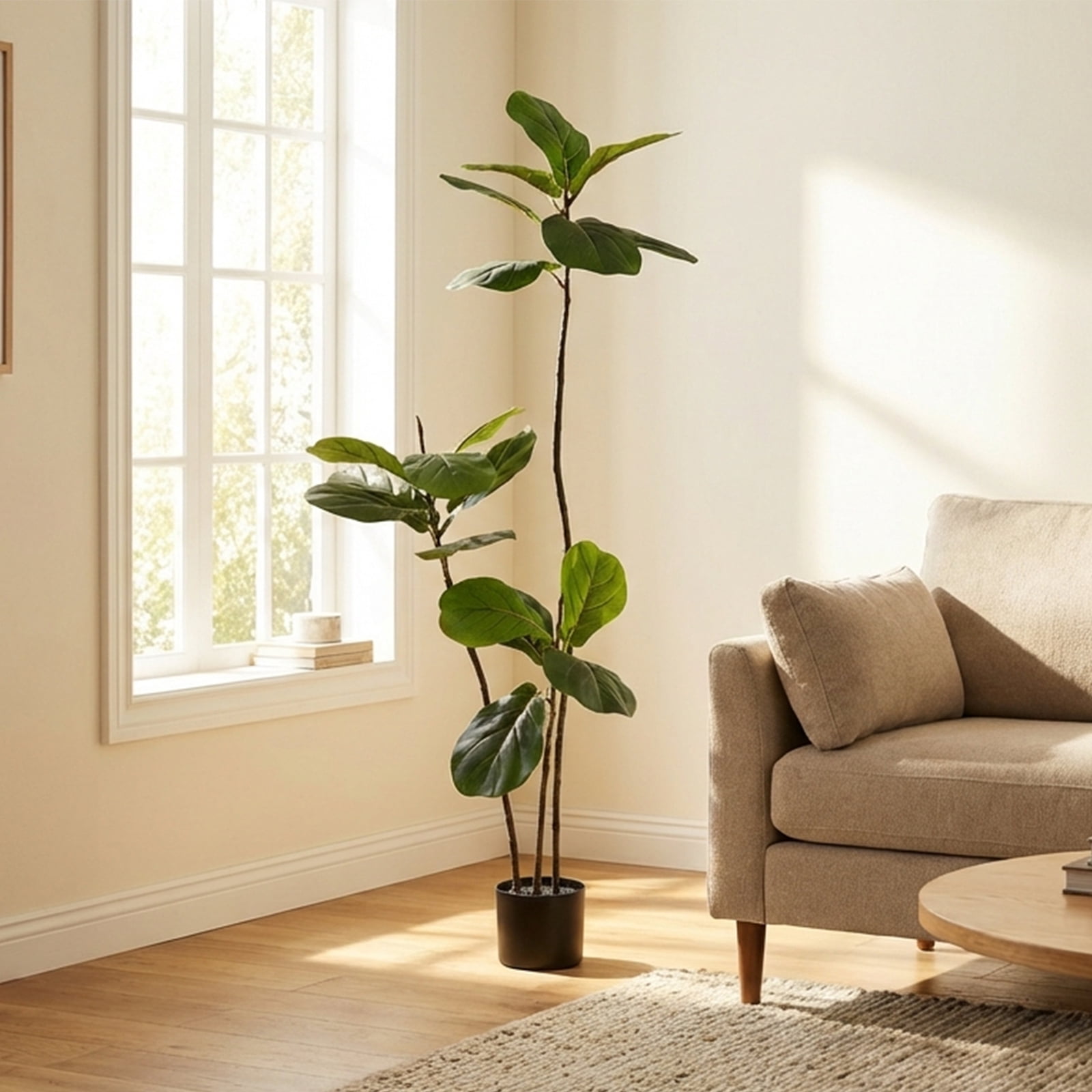 Verdelure 4.6FT Artificial Plant Fake Ficus Tree Potted Indoor Faux Floor Plant for Home Office Decor