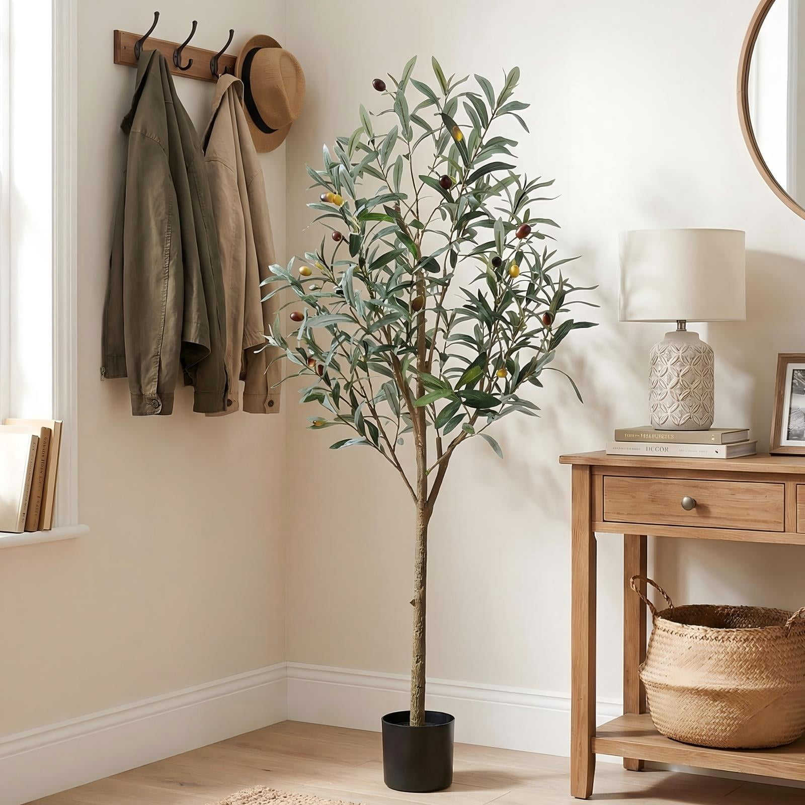 Verdelure 4FT Artificial Olive Tree with Lifelike Fruits Fake Olive Plant Potted Indoor Faux Floor Plant for Home Office Decor