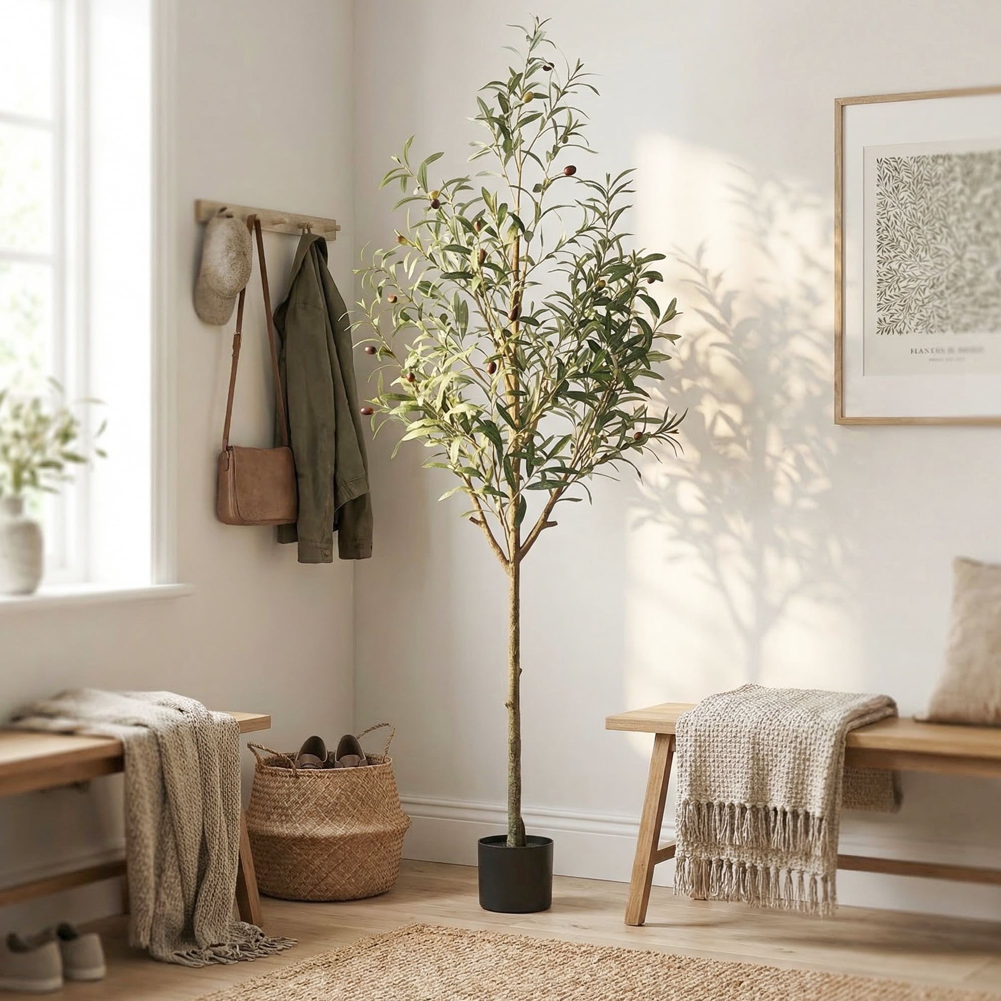 Verdelure 6FT Artificial Olive Tree with Lifelike Fruits Fake Olive Plant Potted Indoor Faux Floor Plant for Home Office Decor