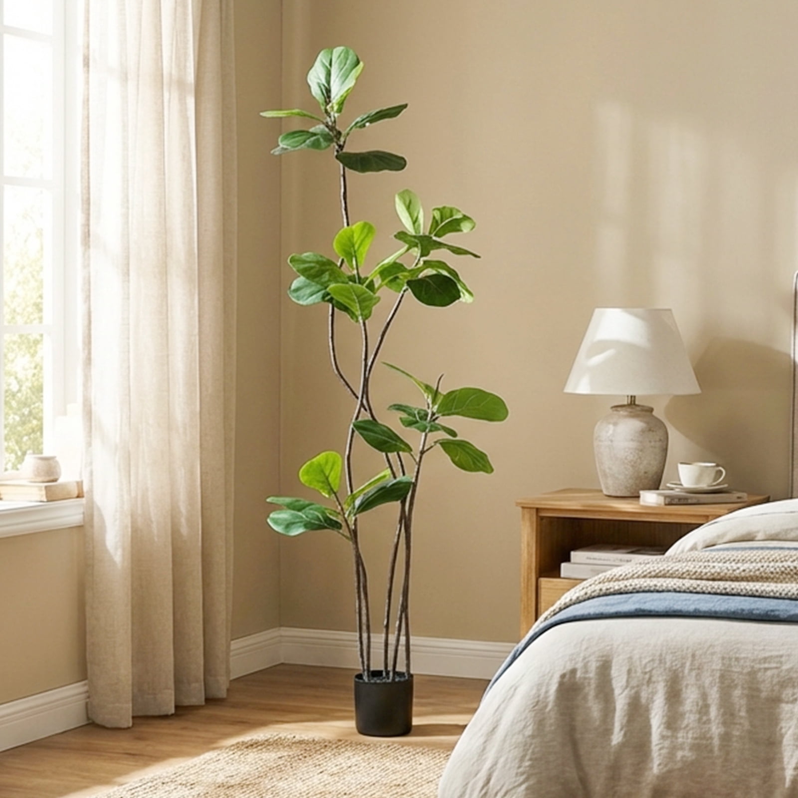 Verdelure 6FT Artificial Plant Fake Ficus Tree Potted Indoor Faux Floor Plant for Home Office Decor