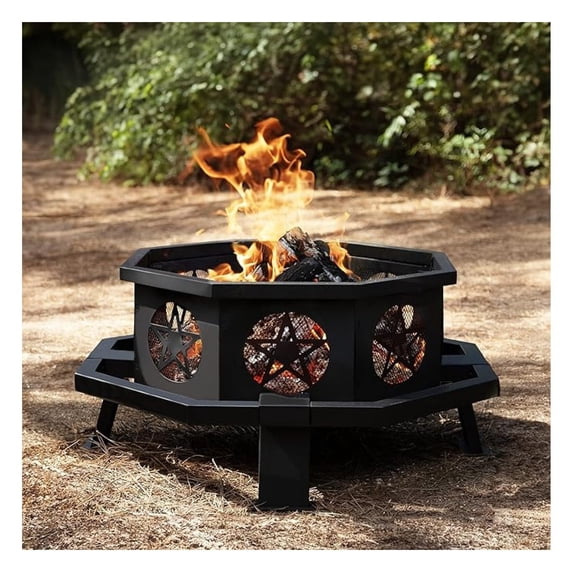 Verdelxue 35 Inch Octagonal with Cooking Grill,Outdoor Wood Burning for Camping Outside Picnic ,Heavy Duty Firepit for Backyard Garden Patio