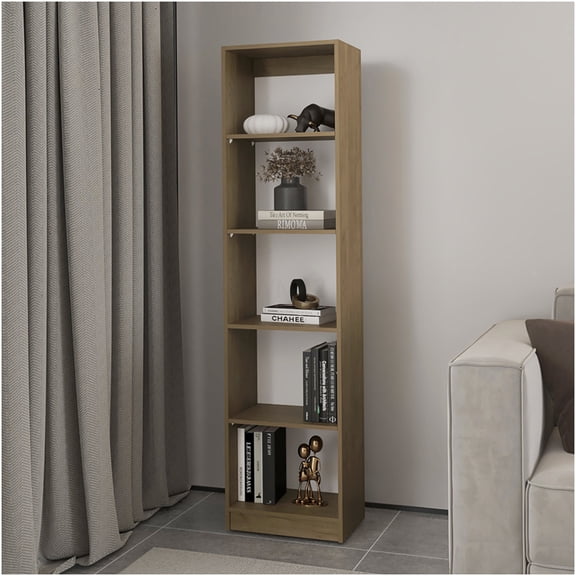 Verdi 5-Shelf Bookcase in Macadamia & White, Engineered Wood Storage Shelving Unit for Home Office