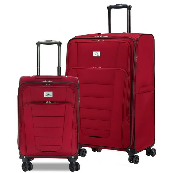 Verdi Travel Expandable Softshell Luggage Set 2 Piece Lightweight Softside Suitcase Nested Set Includes 20 Inch Carry On with USB Port and 28 Inch Checked Bag with 8-Wheel Rolling Spinner