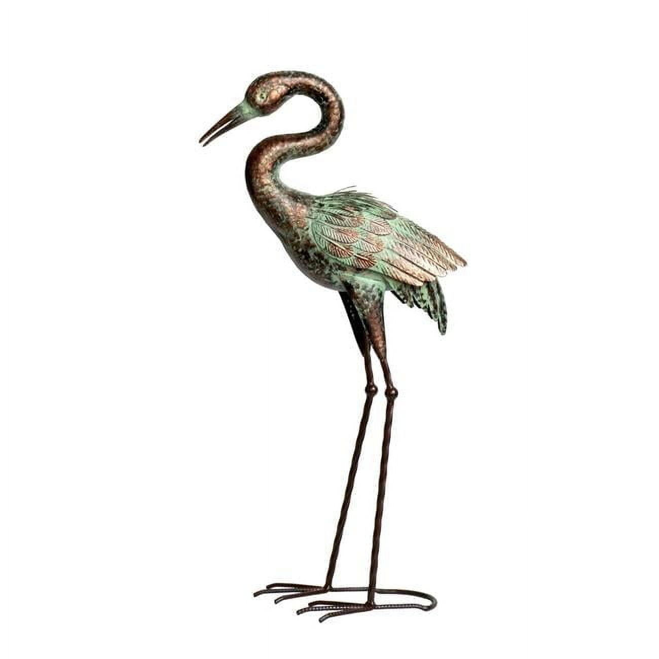 Verdigris & Bronze Standing Metal Heron Garden Statue