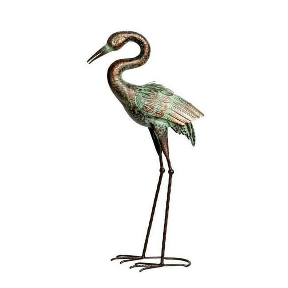 Verdigris & Bronze Standing Metal Heron Garden Statue