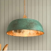Handmade Hammered Copper Green Patina Pendant Light   Rustic Farmhouse Ceiling Fixture for Kitchen Island, Dining Room & Living Space, Office and Bar | Vintage Hanging Light with Mounting Set