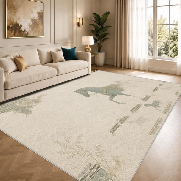 Verdigris Horse Equestrian Area Rugs, Classical Vintage Fresco Carpet, Washable Non Slip Low Pile Soft Rug for Living Room Bedroom Library Decor Mat 2x3ft
