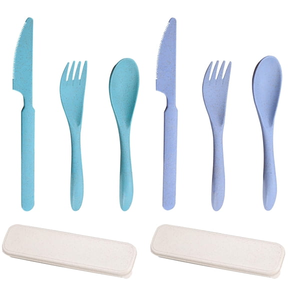 Verdlora 2 Sets Spoons and Forks Set,Portable Flatware Sets,Wheat Straw Dinnerware Sets for Adults Picnic Camping