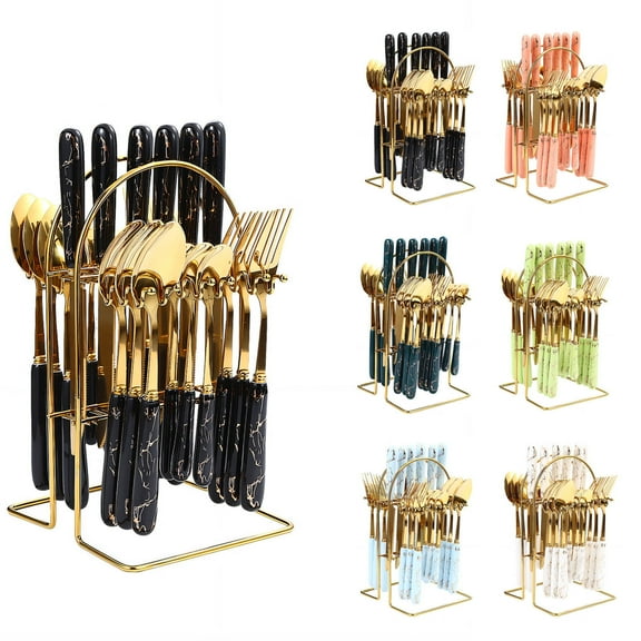 Verdlora 24Pcs Spoons and Forks Set,Complete Cutlery Set Spoon and Fork Set,Western Dining Fork and Spoon Set,Black