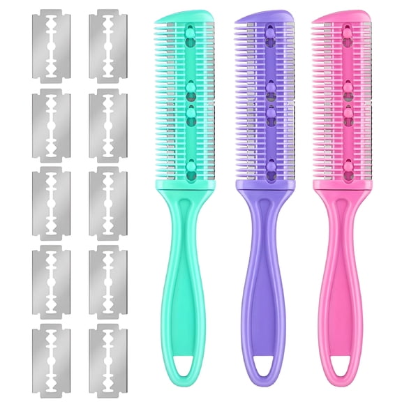 Verdlora 3Pcs Hair Razor Combs Double Side Hair Cutting Comb with 10 Stainless Steel Blade