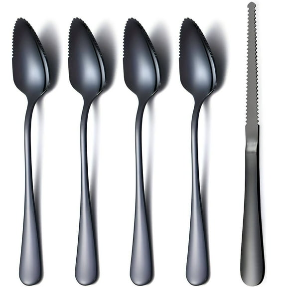 Verdlora 5Pcs Grapefruit Spoons,Precision Blade Grapefruit Spoon,Effortless Skin Removal Stainless Steel Utensils,Black