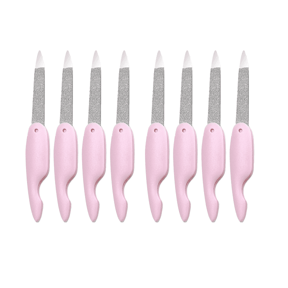 Verdlora 8 Pcs Nail File,Double-Sided and Rust-Resistant Stainless Steel Metal Nail File,Ergonomic and Non-Slip Grip Nail Buffer,Pink