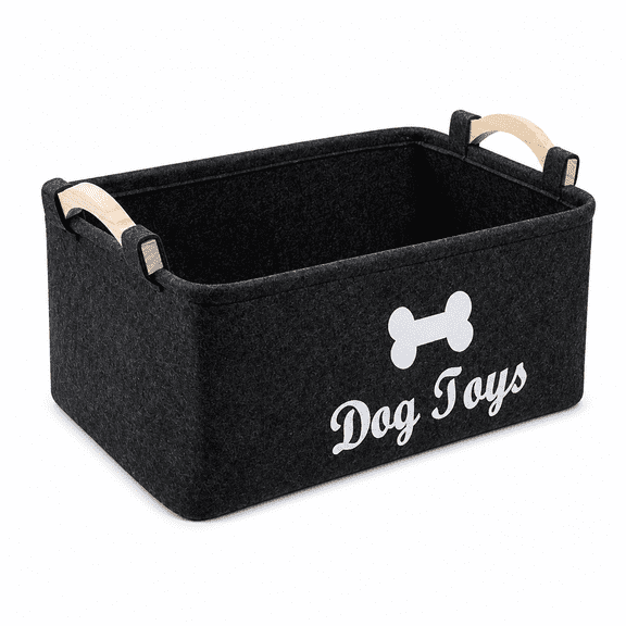 Verdlora Dog Toy Basket Made With Excellent Felt for Durability and Long Life Dog Toy Bin Spacious Design Holds a Variety of Dog Toys With Ease Dog Toy Box Dog Toys Black Wood Handle