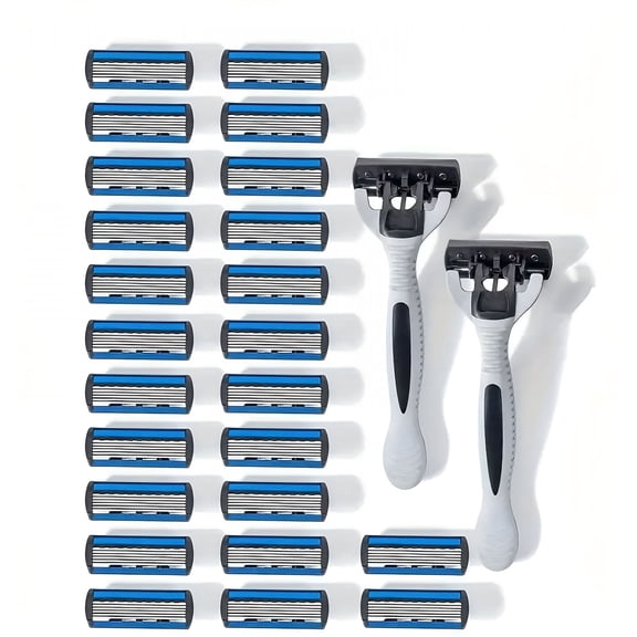 Verdlora Mens Safety Razor Set-2 Handles with 24 Ultra-Sharp Blades-Ergonomic Design for Smooth Hair Removal-6-Layer Stainless Steel Shaving Heads-Replaceable & Durable Shaving Tools