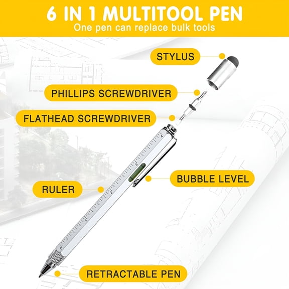Verdlora Stocking Stuffers Christmas Gifts for Men - Multitool Pen Tools Cool Gadgets for Men - Stylus,Ruler,Level,Screwdriver - Birthday Gifts for Dad Boyfriend Husband Him Friend Handyman - Silver