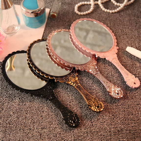 Verdlora Vintage Handheld Makeup Mirror, Small Cute Hand Held Decorative Mirror for Girls Makeup, Embossed Flower Portable Antique Travel Personal Cosmetic Mirror