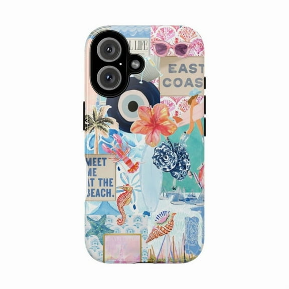 Verdora Tropical Beach Collage iPhone Case, Vibrant Summer Aesthetic Phone Cover, Palm Tree & Seaside Print, East Coast Travel Style - Phone Case for iPhone 13