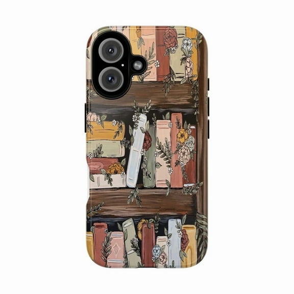 Verdora Vintage Garden Bookshelf iPhone Case, Floral Book Spine Design, Protective Phone Cover for Book Lovers, Retro Library Aesthetic - Phone Case for iPhone 13