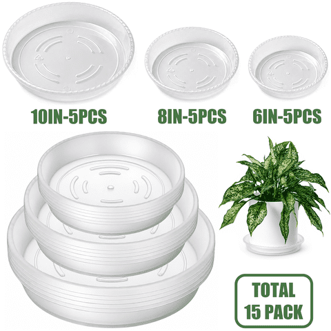 Verdsoeo 15 Pack Clear Plant Saucers, Heavy-Duty Plastic Plant Drip Trays, Durable Flower Pot Saucers for Indoor and Outdoor Plants, 6/8/10 Inch