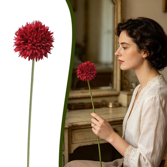 Verdsylv 1 Round Dandelion Cloth Flower - Everlasting Artificial African Daisy for Living Room Tv Cabinet, Shelf, Table Centerpiece Decor, Table Centerpiece Flower, Red