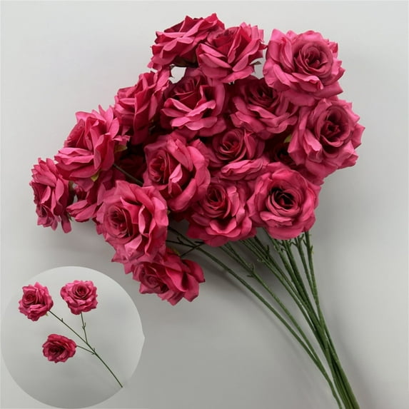 Verdsylv 3-Head Artificial Rose Stem - Valentine's Day Bouquet Simulated Flower, Bendable Stems for Vase Arrangements, Realistic Home & Scene Decoration Prop