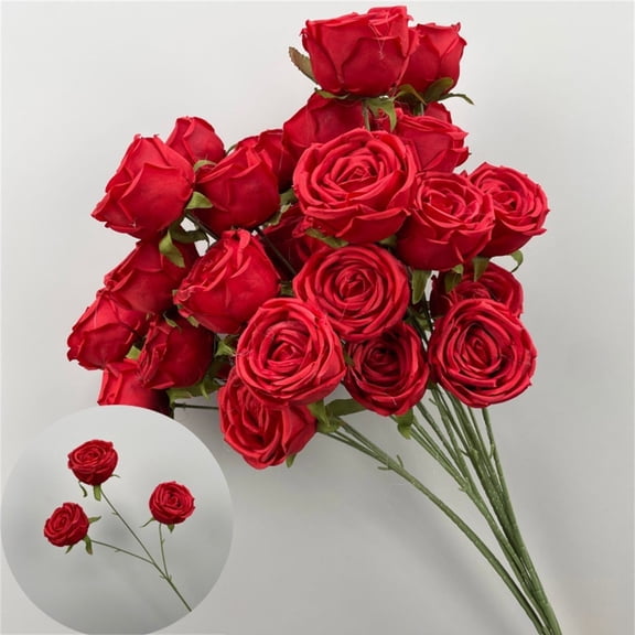 Verdsylv 3-Head Artificial Rose Stem - Valentine's Day Bouquet Simulated Flower, Bendable Stems for Vase Arrangements, Realistic Home & Scene Decoration Prop