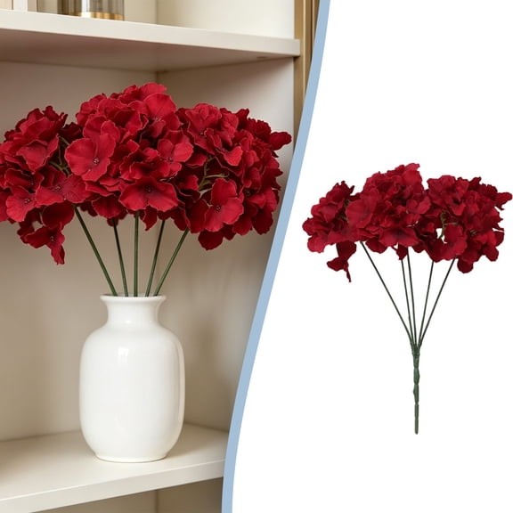 Verdsylv 45cm Red Hydrangea Artificial Flower (No Leaves, 5 Heads) - Fabric Faux Bouquet for Wedding & Home Living Room Decoration - Elegant & Lifelike, Fabric Faux Flower, Red