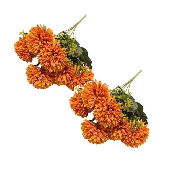 Verdsylv Artificial Fall Flowers Bouquet - 2 Pack, 6-Head Faux Flowers for Autumn Decor, Wedding Bouquets, Kitchen Table Centerpieces & Party - No Maintenance & Vibrant All Season, Orange