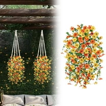 Verdsylv Artificial Hanging Flowers 2-Pack, Realistic Faux Mums for Outdoor Fall Planter, Autumn Porch, Window Yard Decor, Indoor Home Hanging Basket Decoration, Hanging Basket Flowers, A