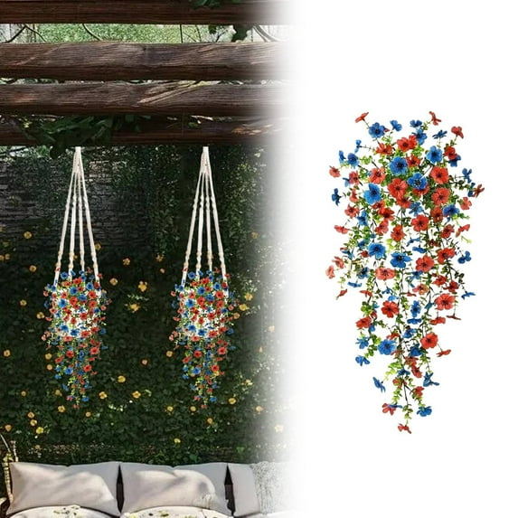 Verdsylv Artificial Hanging Flowers 2-Pack, Realistic Faux Mums for Outdoor Fall Planter, Autumn Porch, Window Yard Decor, Indoor Home Hanging Basket Decoration, Hanging Basket Flowers, D