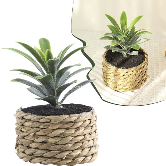 Verdsylv Artificial Pineapple Plant in Rattan Pot - Faux Potted Cactus - No Watering, No Sun - Perfect for Desktop, Bookshelf Or Office - Cute Exotic Style - Always Green