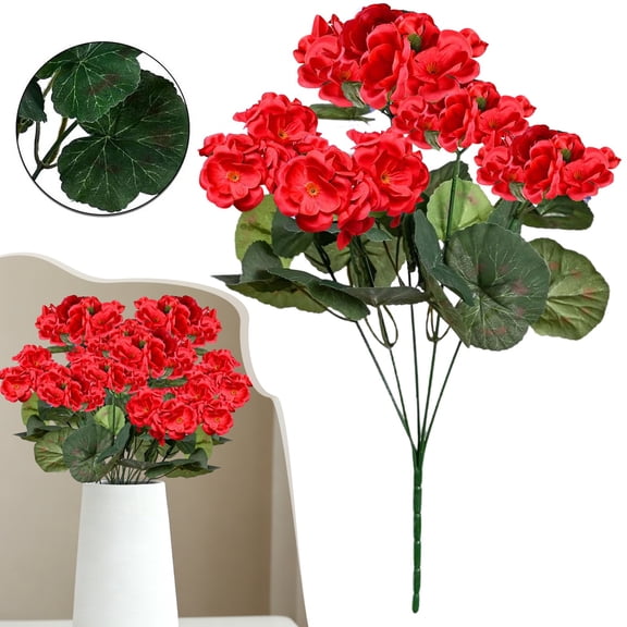 Verdsylv Artificial Red Geranium & Begonia Bouquet 36Cm - Realistic Arrangement for Window Box - Suitable for Indoor/Outdoor Wedding Decor - Fade-Resistant & Reusable, Window Box Arrangement, Red