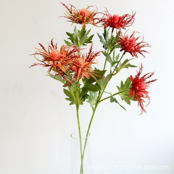 Verdsylv Artificial Thistle Eryngium Bunch - Simulation Sea Holly Long Stems, Realistic Wedding Bouquet & Centerpiece Decor, Fade-Resistant & No Maintenance, Rustic Floral Arrangement, Red