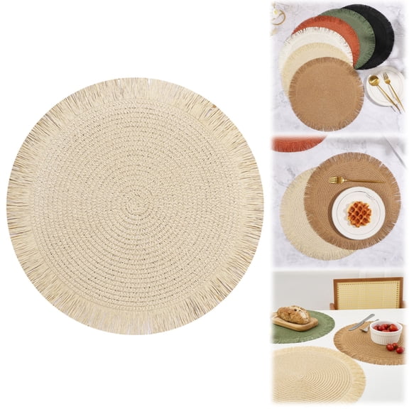 Verdsylv Autumn Round Paper Placemats - Woven Style Heat-Resistant Table Mats - Disposable Or Reusable - for Autumn, Thanksgiving - for Kitchen, Restaurant & Farmhouse (1 Placemat), Beige